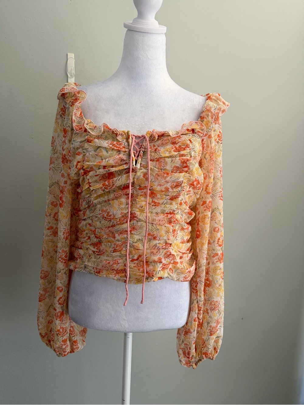 Free People Mabel Blouse Long Balloon Sleeve Bohemian Summer Size M Printed - Picture 4 of 12